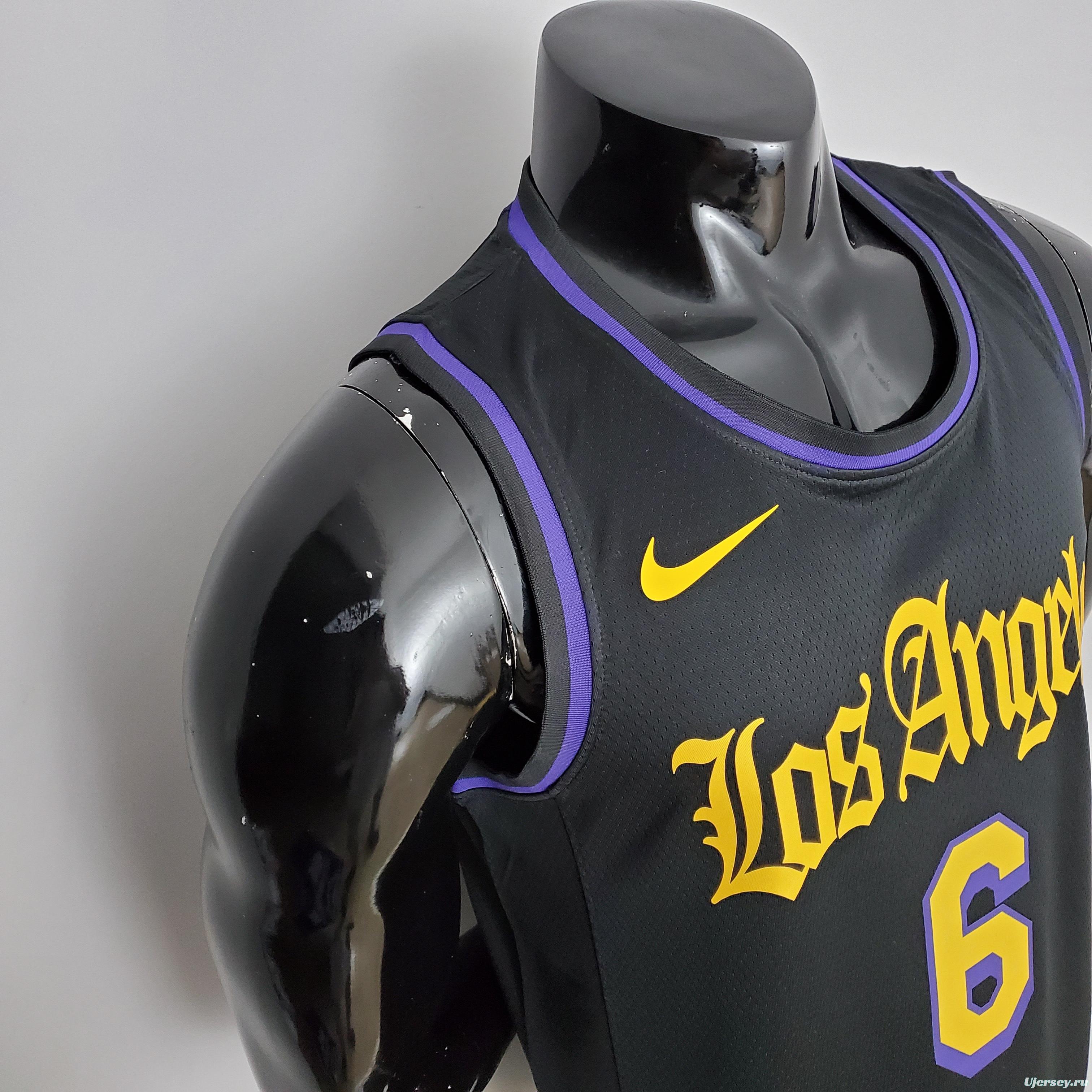 2021 JAMES#6 Los Angeles Lakers Black Latin Black NBA Jersey