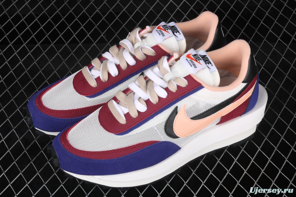 Sacai x NIKE LVD Waffle Daybreak co-signed catwalk style net gauze leather splicing double hook Swoosh running shoes BV0073-700