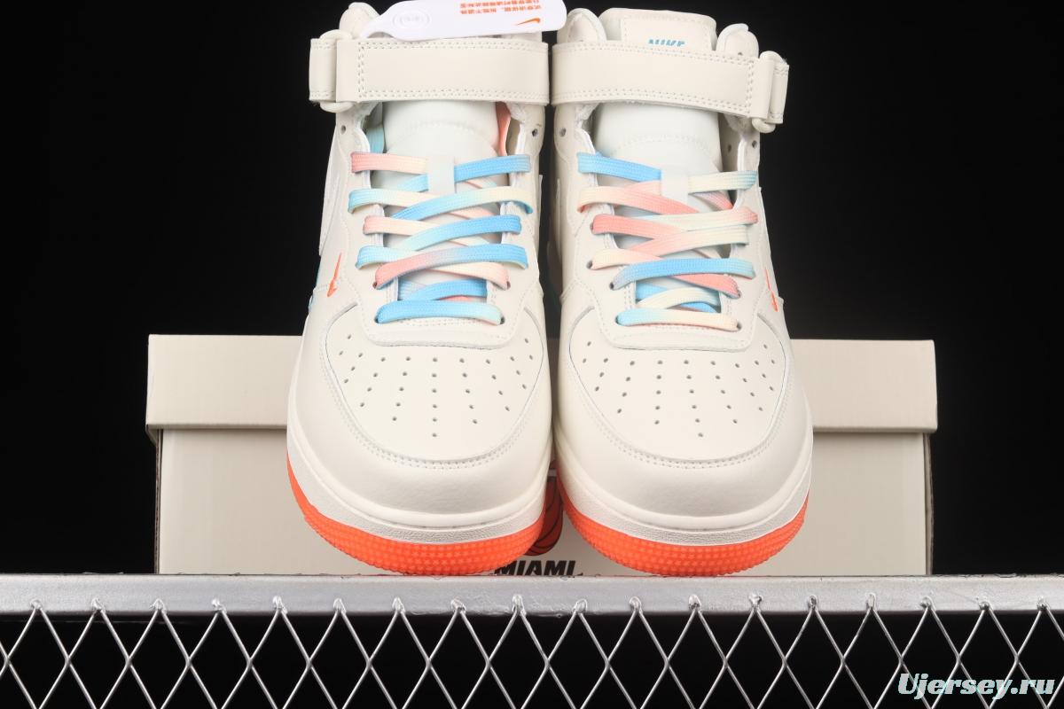 NIKE Air Force 1 Mid'07 Miami rice orange and blue medium-top casual board shoes MI9663-536