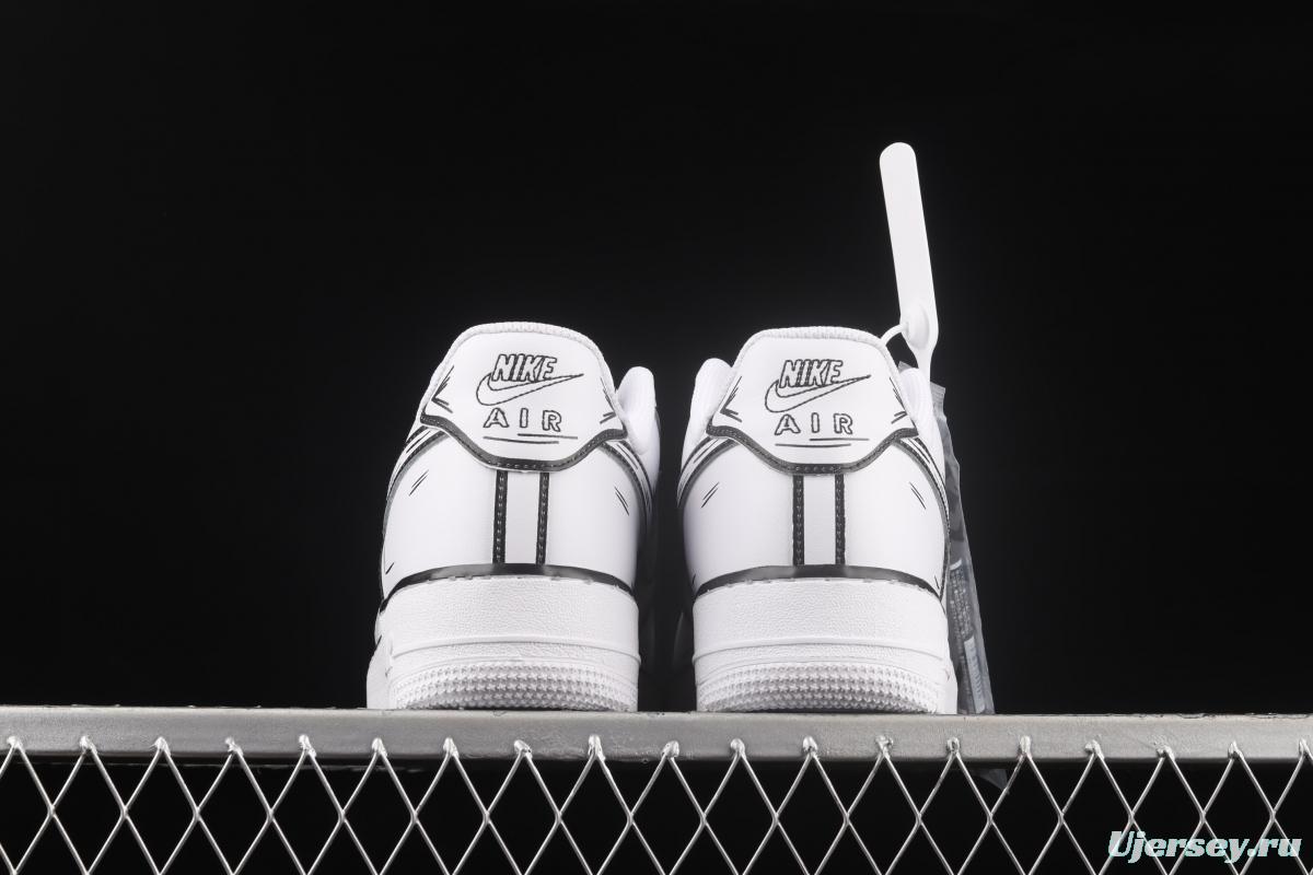 NIKE Air Force 11607 Low Hand drawn initial manuscript black and white color matching low-top casual board shoes CW2288-222,