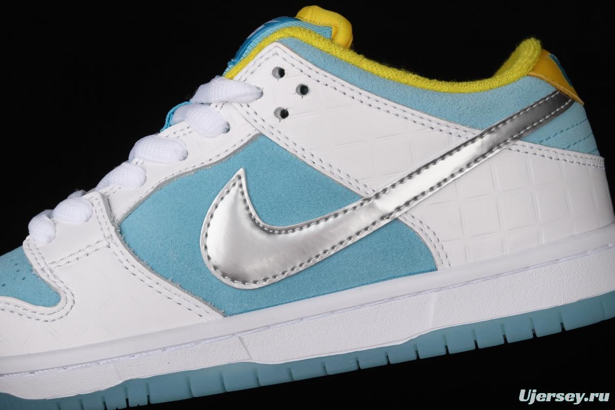 Ftc Skateboarding x NIKE SB DUNK Low Pro QS LAGOON PULSE silver ice blue low-top skateboard shoes DH7687-400