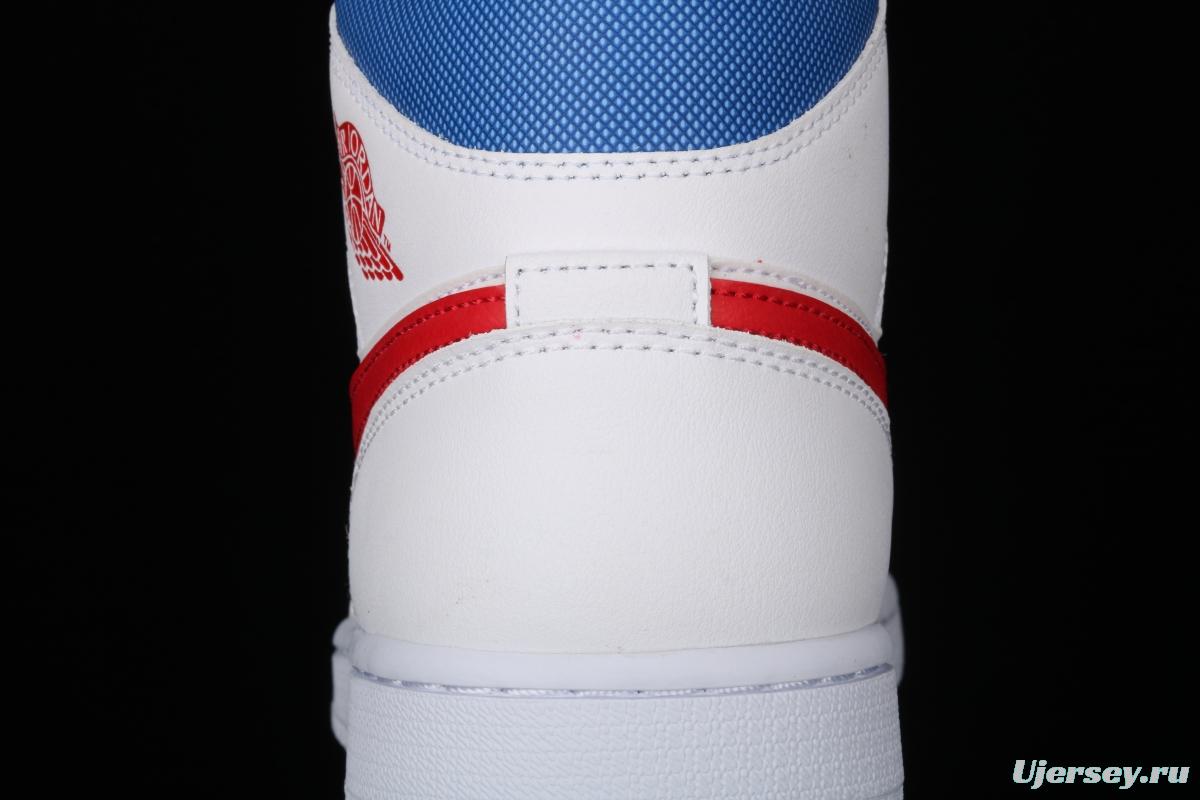 Air Jordan 1 Mid Fearless Royal White, Blue and Red Zhongbang Basketball shoes BQ6472-164,