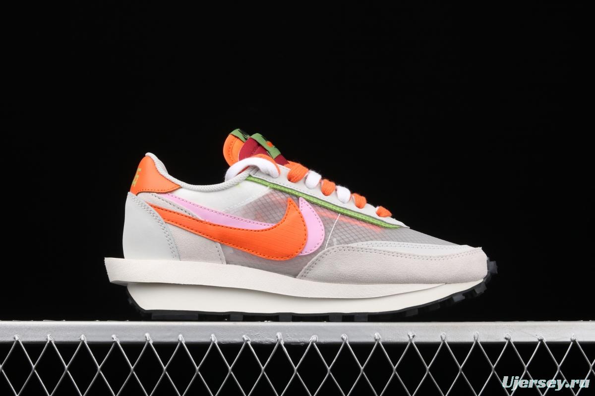 Sacai x NIKE LVD Waffle Daybreak co-signed catwalk style transparent net stitching double hook Swoosh running shoes DH1347-100