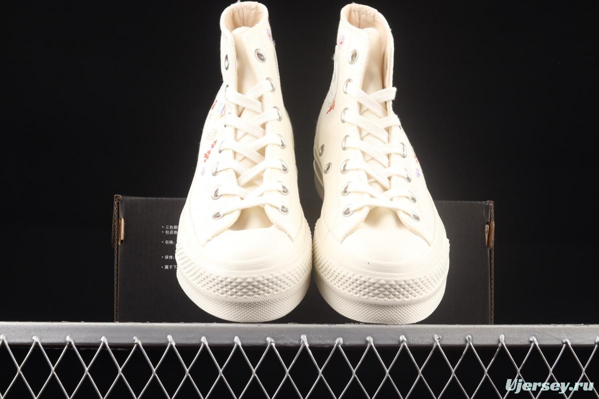 Converse Chuck 70s spring blooming embroidered thick-soled high-top leisure board shoes A01586C