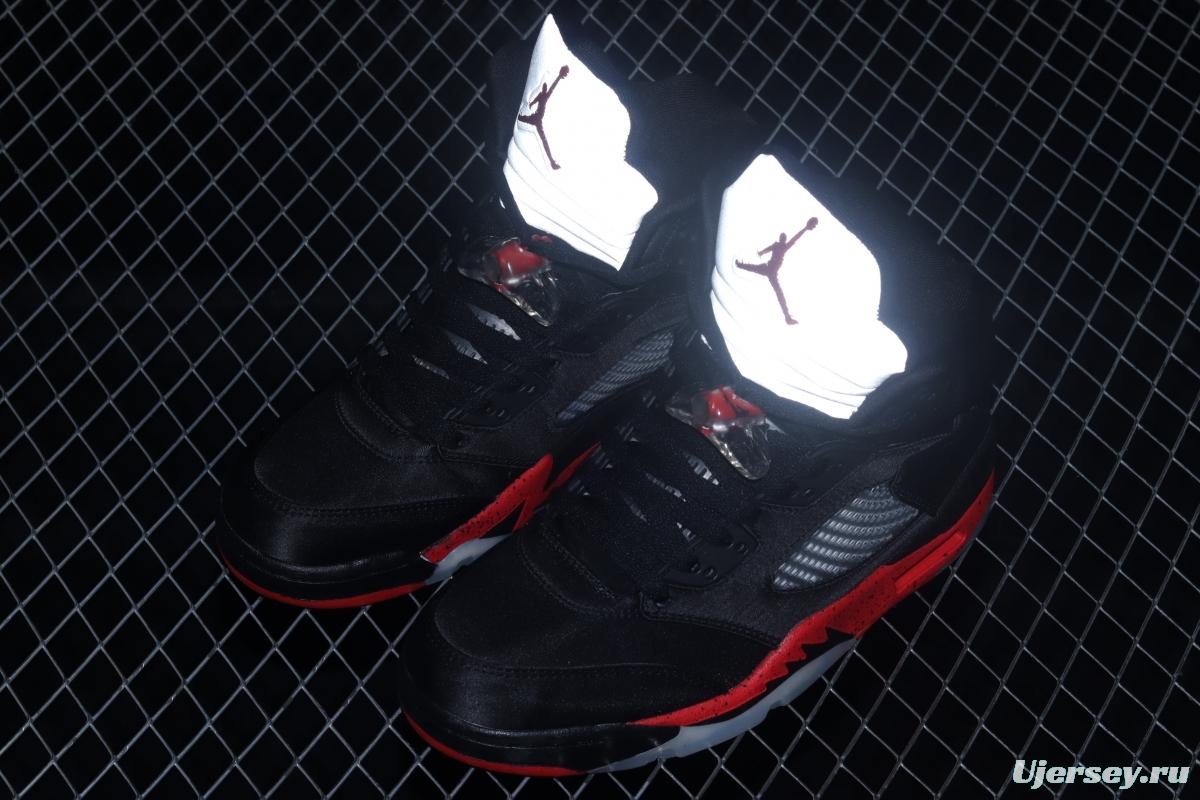 Air Jordan 5 Satin Bred black and red silk 3M reflective basketball shoes 136027-006