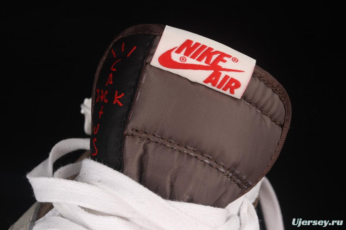 Travis Scott x Air Jordan 1 Low OG inverted white brown suede low top basketball shoes DM2508-586