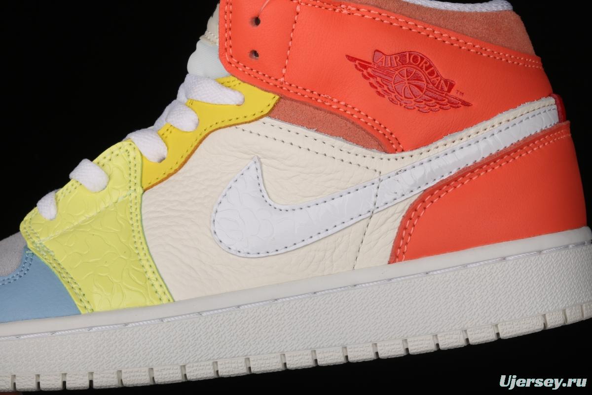Air Jordan 1 Mid color stitching basketball shoes DJ6908-100