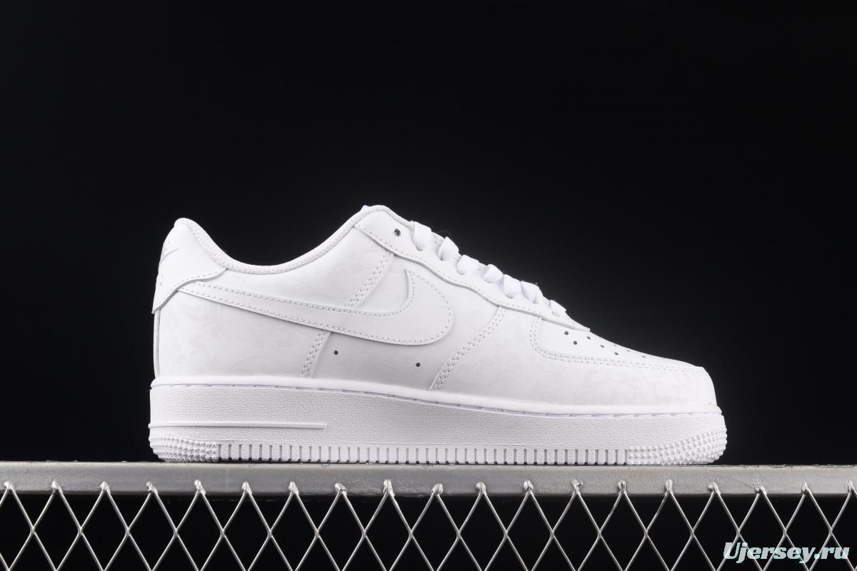 NIKE Air Force 1: 07 Low flower printed all-white low-top casual board shoes DD8959-100