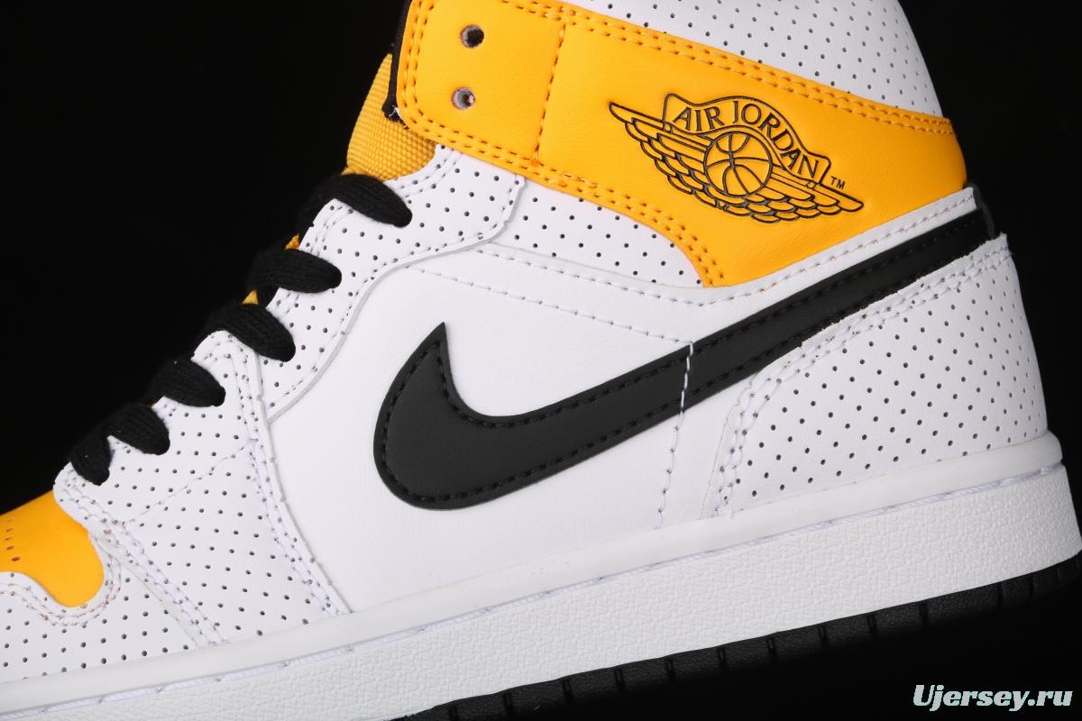 Air Jordan 1 Mid white, yellow and black Zhongbang basketball shoes BQ6472-107,