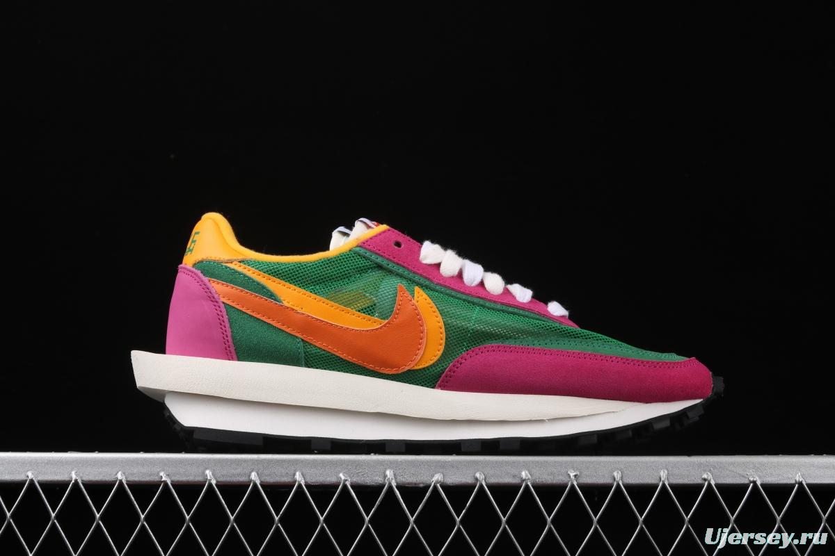 Sacai x NIKE LVD Waffle Daybreak co-signed catwalk style net gauze leather splicing double hook Swoosh running shoes BV0073-301