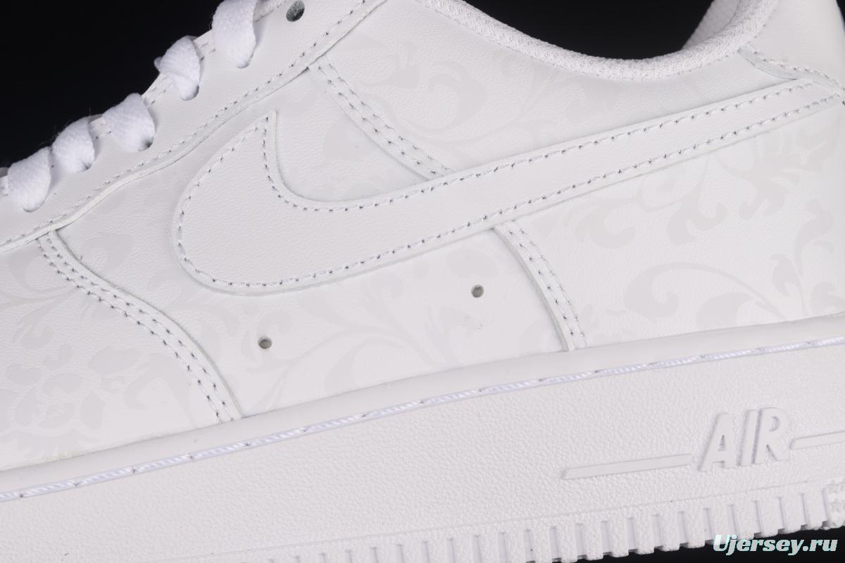 NIKE Air Force 1: 07 Low flower printed all-white low-top casual board shoes DD8959-100