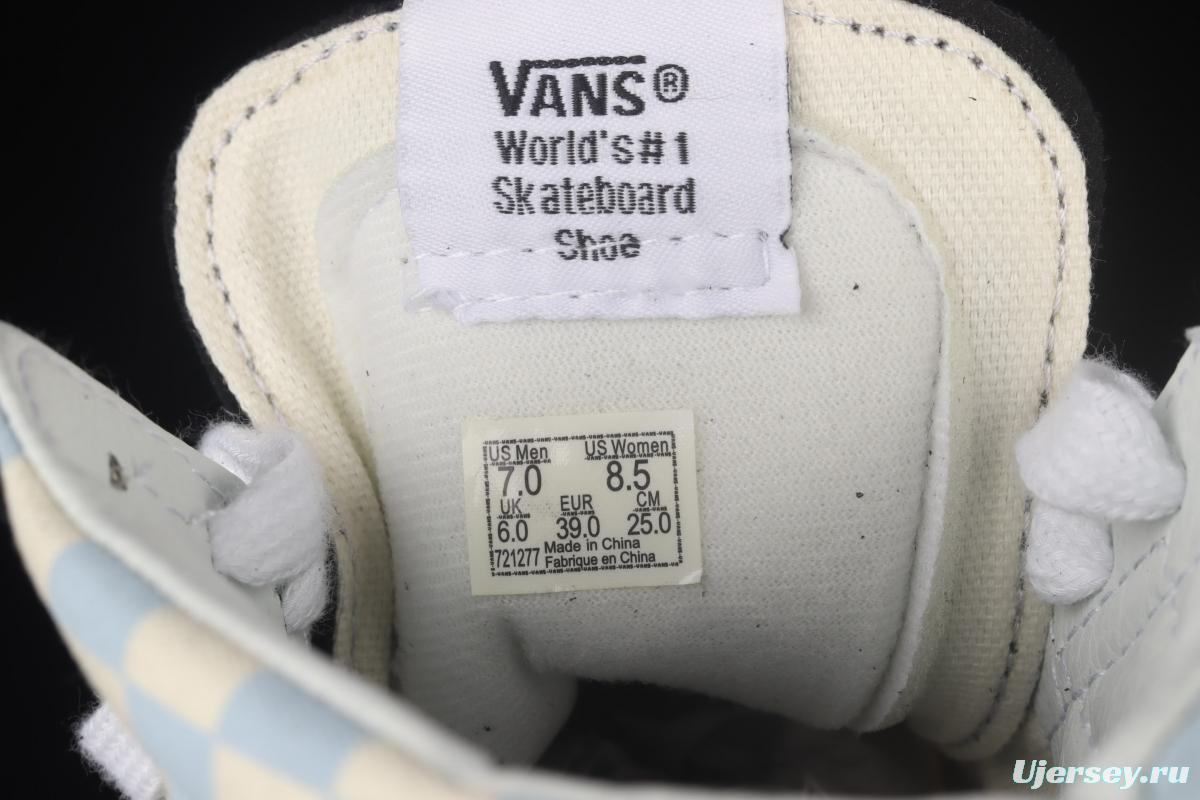 Vans SK8-Hi cream blue checkerboard high upper shoes VN0003CAI8C