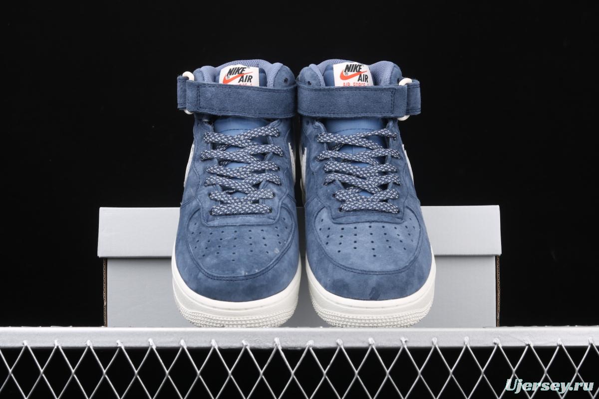 NIKE Air Force 1' 07 Mid dark blue suede 3M reflective casual board shoes AA1118-007