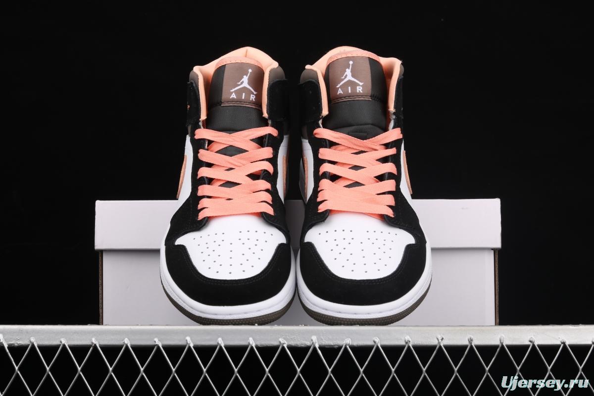 Air Jordan 1 Mid black pink peach goddess festival basketball shoes DH0210-100