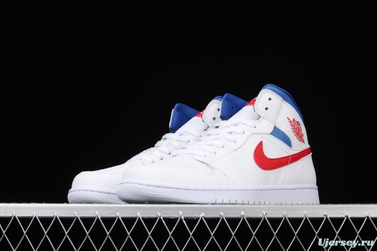 Air Jordan 1 Mid Fearless Royal White, Blue and Red Zhongbang Basketball shoes BQ6472-164,