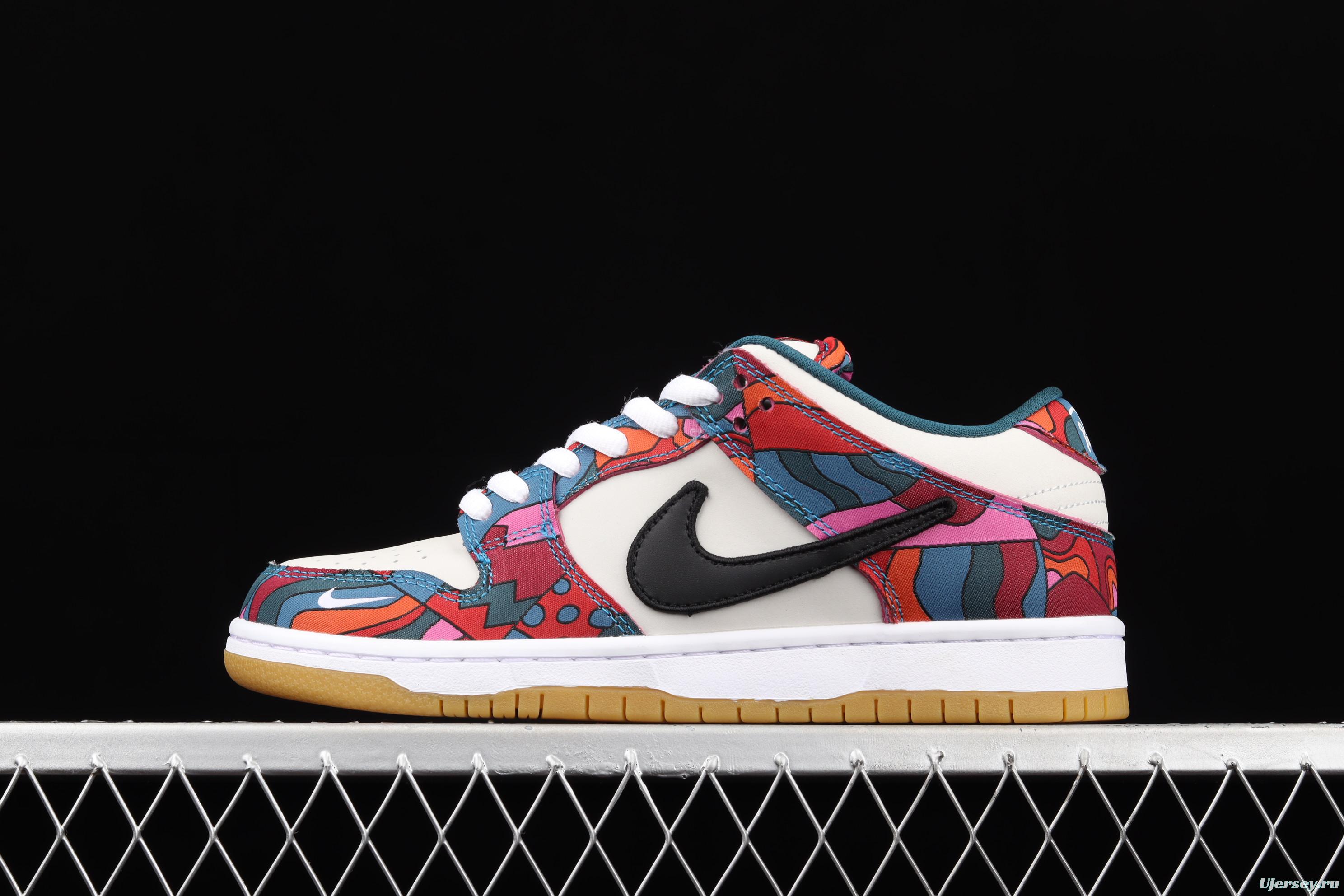 Parra x NIKE DUNK SB Low Pro White, Blue and Red Abstract Art scratch Music Olympic Slam Dunk Series retro low-top leisure sports skateboard shoes DH7695-600