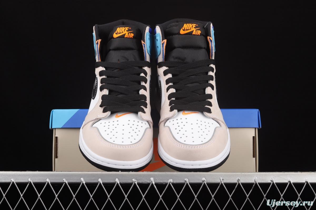 Air Jordan 1 High OG Pro Total Orange 3M blue and white stitched high top basketball shoes DC6515-100