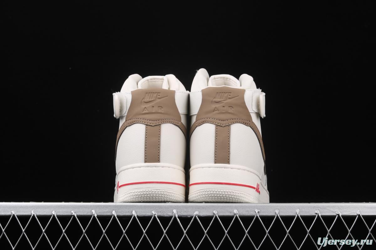 NIKE Air Force 1 Mid milky white light brown hook high-top casual board shoes 808788-995