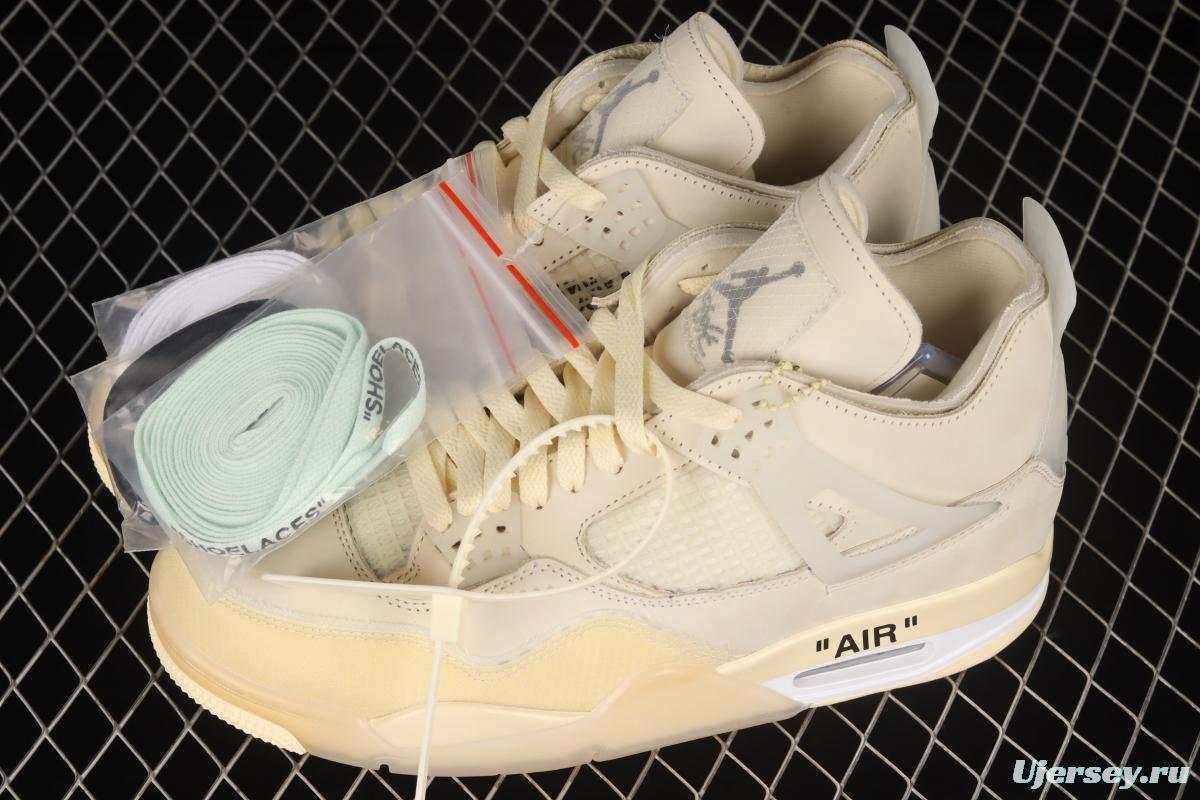 OFF-White x Air Jordan 4 Retro Cream/Sail retro leisure sports culture basketball shoes CV9388-100