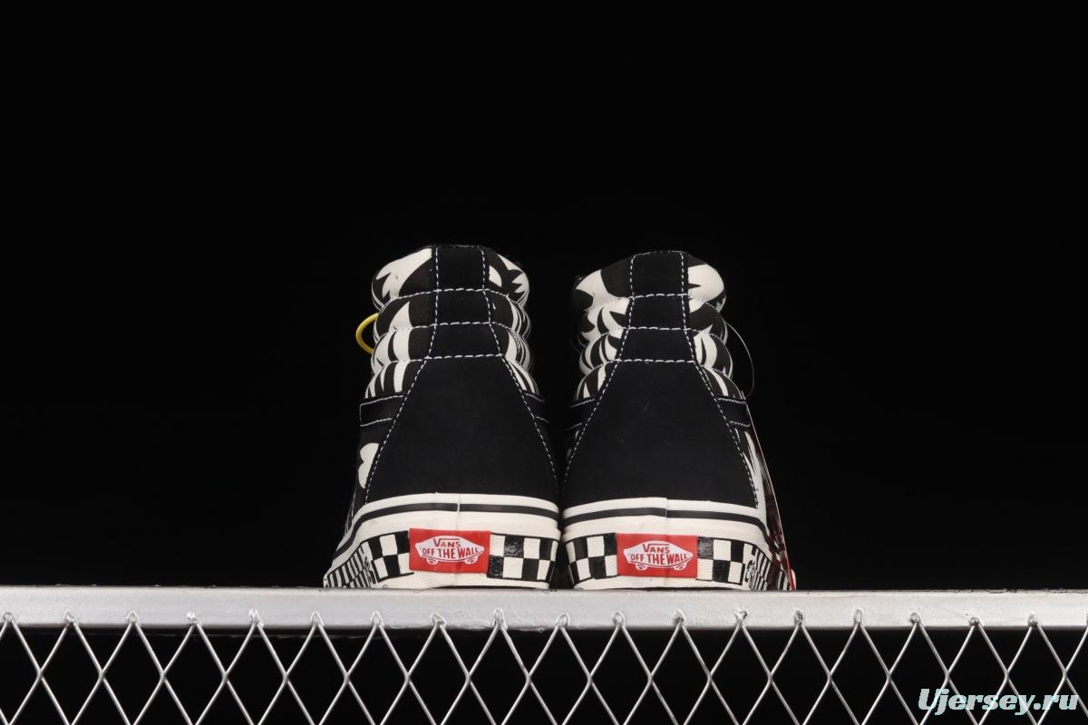 Vans Sk8-Hi Anaheim checkerboard black and white maple leaf print high-top casual shoes VN0A4VHE9Z9