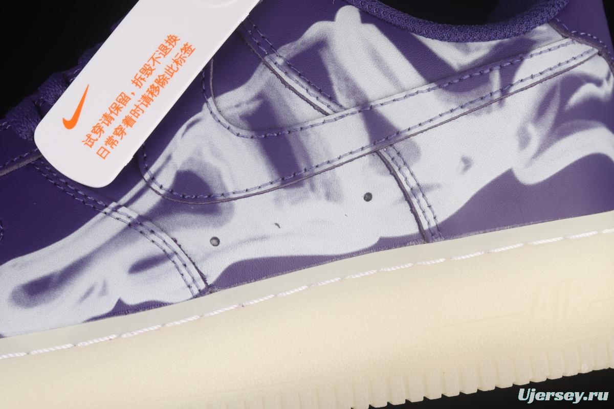 NIKE Air Force 120th 07 Skeleton QS Halloween black and purple luminous skeleton limited casual board shoes CU8067-500