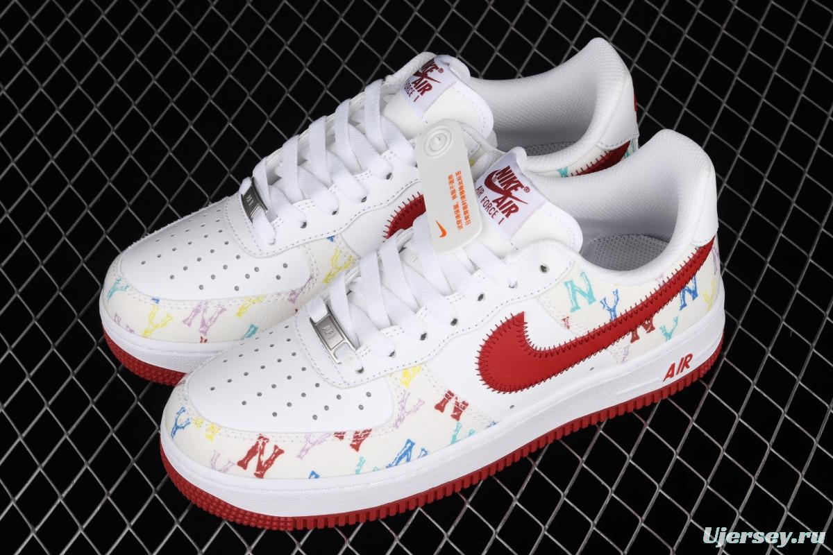 NIKE Air Force 1: 07 MLB Yankees co-signed white and red full sky star color sail leather splicing low upper board shoes 315122-443