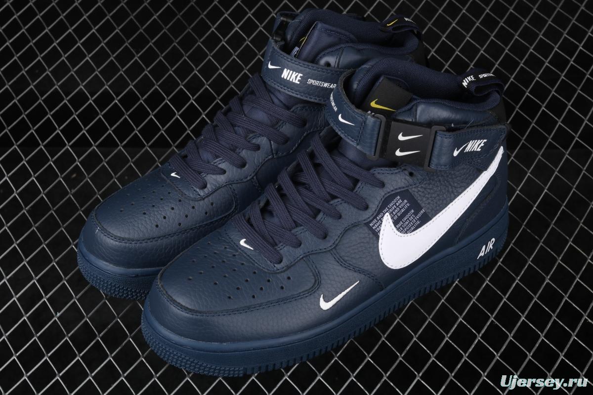 NIKE Air Force 1 Mid'07 Lv8 navy blue simple edition OW letter casual board shoes 804609-403