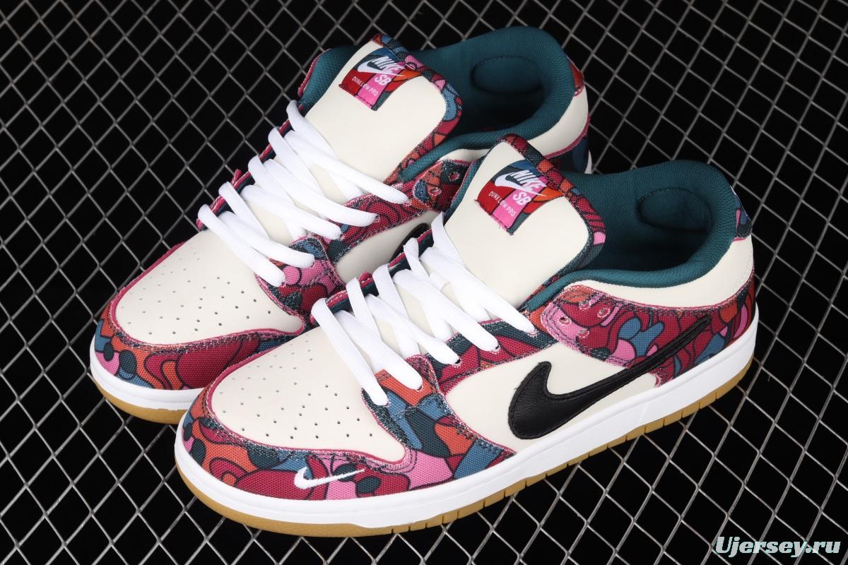 Parra x NIKE DUNK SB Low Pro White, Blue and Red Abstract Art scratch Music Olympic Slam Dunk Series retro low-top leisure sports skateboard shoes DH7695-600