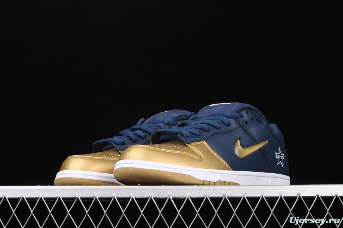 Supreme x NIKE DUNK SB Royal Blue and Gold Jelly Classical Skateboard shoes CK3480-700