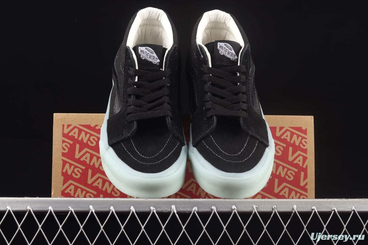 Vans Sk8-Mid 's new cool-feeling transparent glass glue black Zhongbang board shoes VN0A3WM3ABC