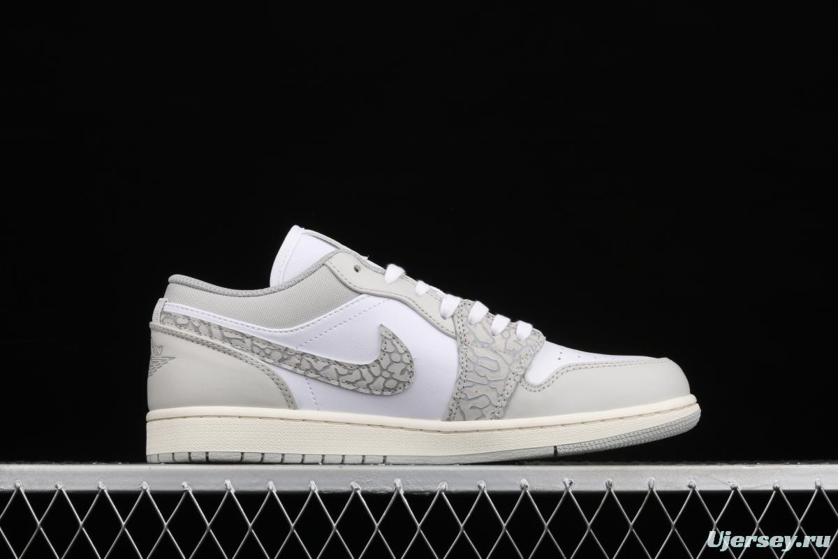 Air Jordan 1 Low Prm Elephant Print low side white ash explosion crack DH4269-100