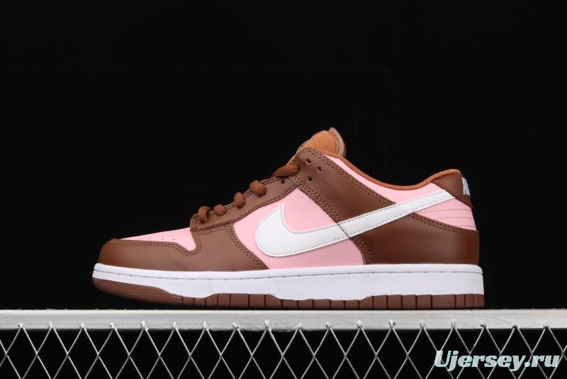 Stussy x SB DUNK Low Pro Cherry cherry pink brown skateboard shoes with low uppers 304292-671