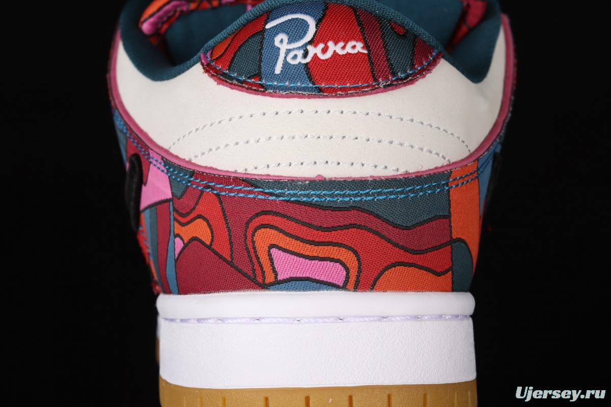 Parra x NIKE DUNK SB Low Pro White, Blue and Red Abstract Art scratch Music Olympic Slam Dunk Series retro low-top leisure sports skateboard shoes DH7695-600