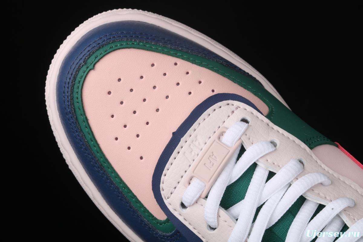 NIKE Air Force 1 ShAdidasow blue, pink and green light weight heightened low-top white board shoes CI0919-400