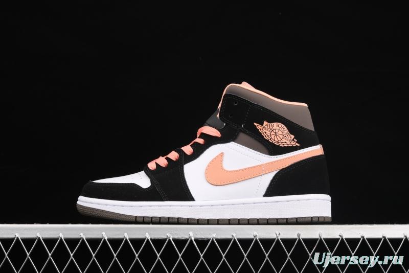 Air Jordan 1 Mid black pink peach goddess festival basketball shoes DH0210-100