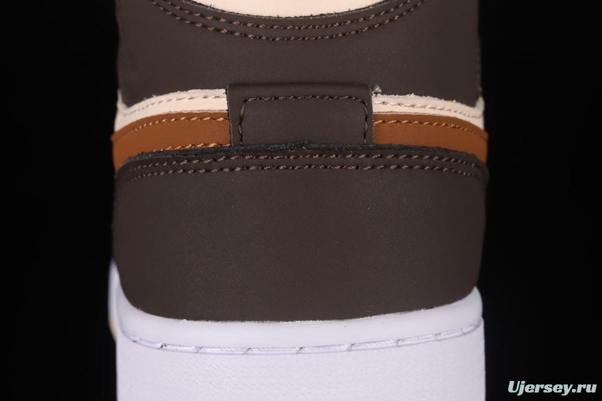 Air Jordan 1 Mid beige brown vintage basketball shoes DO6699-200