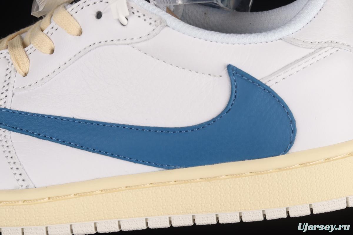 Travis Scott x Air Jordan 1 Low raw rubber white and blue barb low-top cultural sneakers CQ3277-100