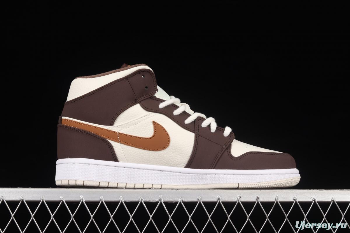 Air Jordan 1 Mid beige brown vintage basketball shoes DO6699-200