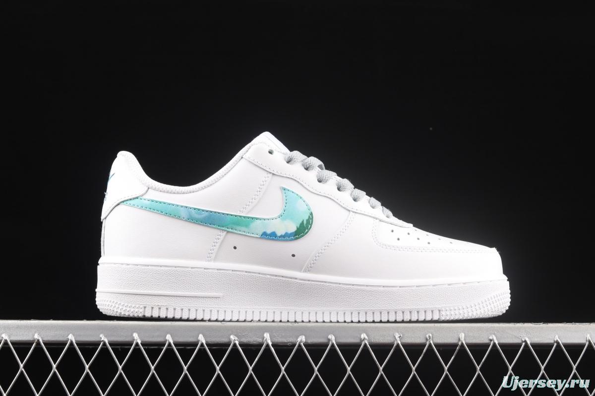 NIKE Air Force 1: 07 Lx graffiti white and green color matching low upper shoes 314192-117