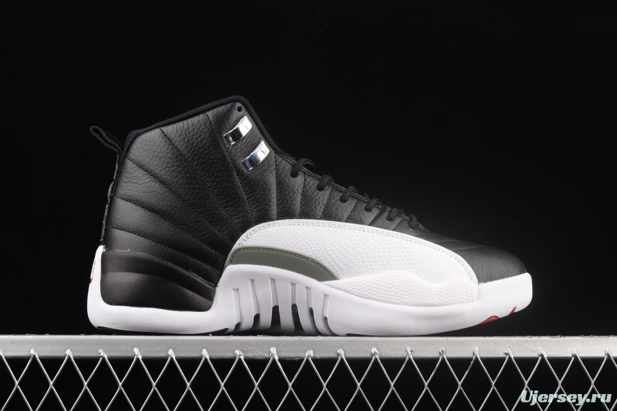 Air Jordan 12 Reverse Taxi 2 2 black and white silver buckle head genuine carbon basketball shoes 130690-001