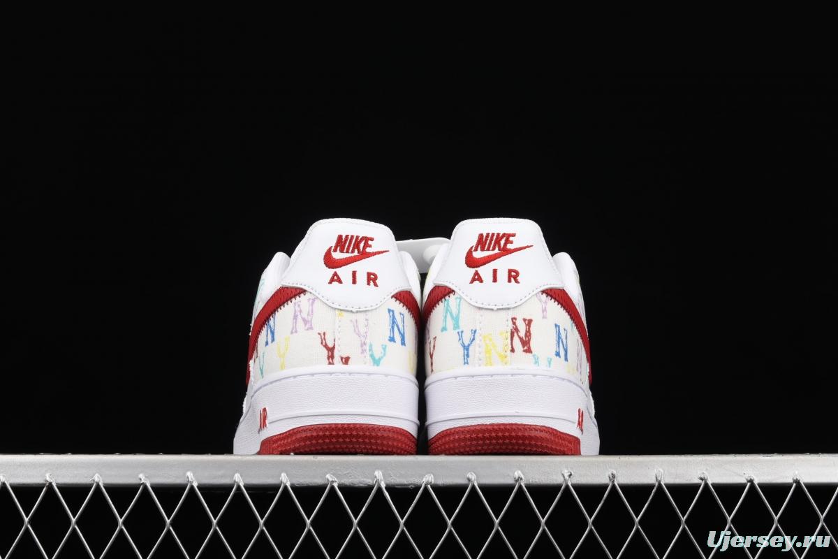 NIKE Air Force 1: 07 MLB Yankees co-signed white and red full sky star color sail leather splicing low upper board shoes 315122-443