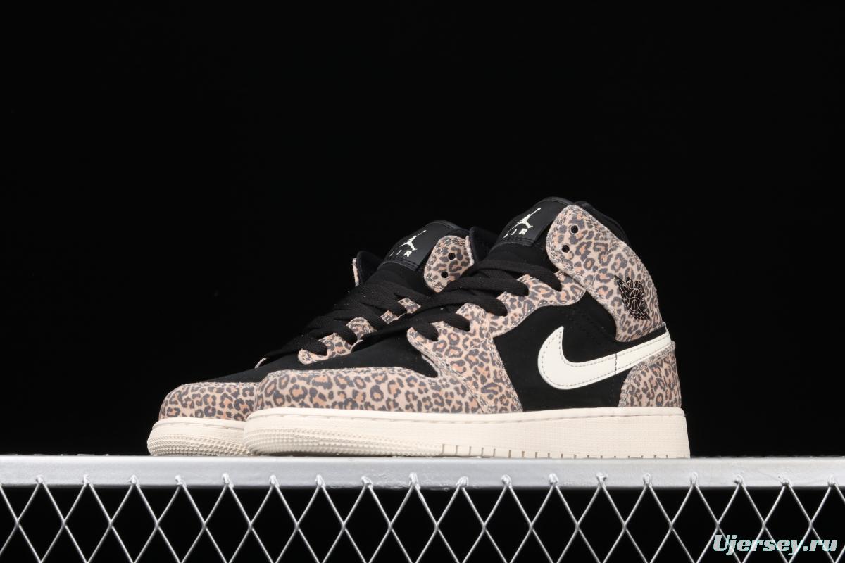 Air Jordan 1 Mid GS leopard print Zhongbang basketball shoes BQ6931-021