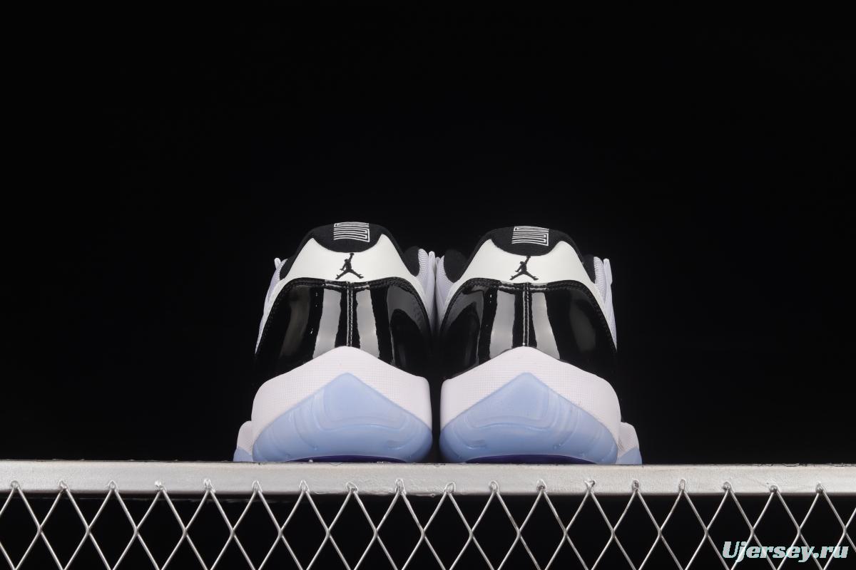 Air Jordan 11 Low Concord 1 Kang buckle white and black real standard real carbon low-top basketball shoes 528895-153