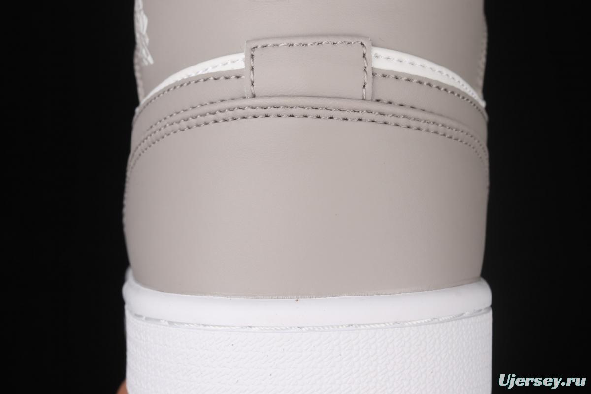 Air Jordan 1 Mid grey middle-top basketball shoes of the Central Asian Hemp College 554724-082