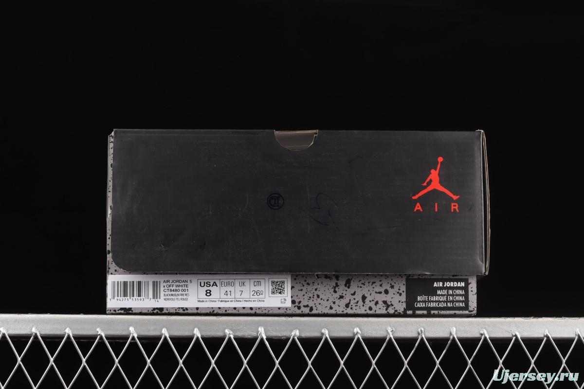OFF-White x Air Jordan 5 Black Sail 3M reflective basketball shoes CT8480-001