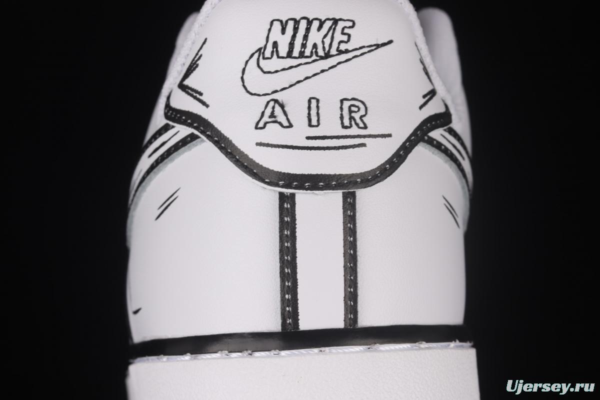 NIKE Air Force 11607 Low Hand drawn initial manuscript black and white color matching low-top casual board shoes CW2288-222,