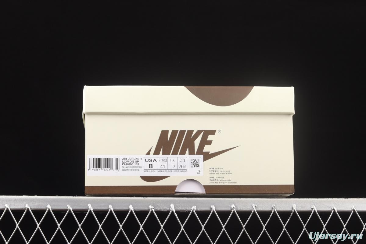 Travis Scott x Air Jordan 1 Low OG Reverse Mocha reverse Mocha Brown and White Barb Co-branded Leisure Sports Basketball shoes DM7866-162