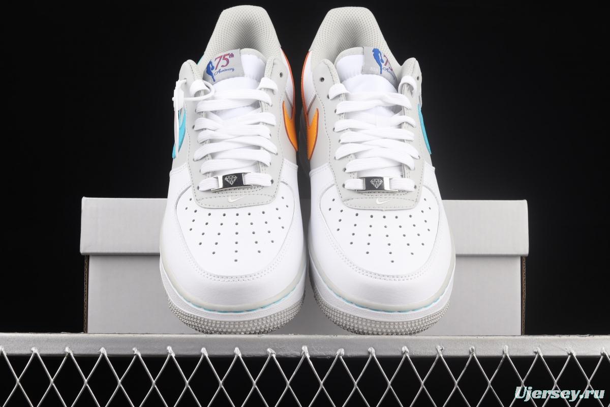 NBA x NIKE Air Force 1x 07 Low white, blue, yellow, mandarin duck hook low-top casual board shoes DC8874-100