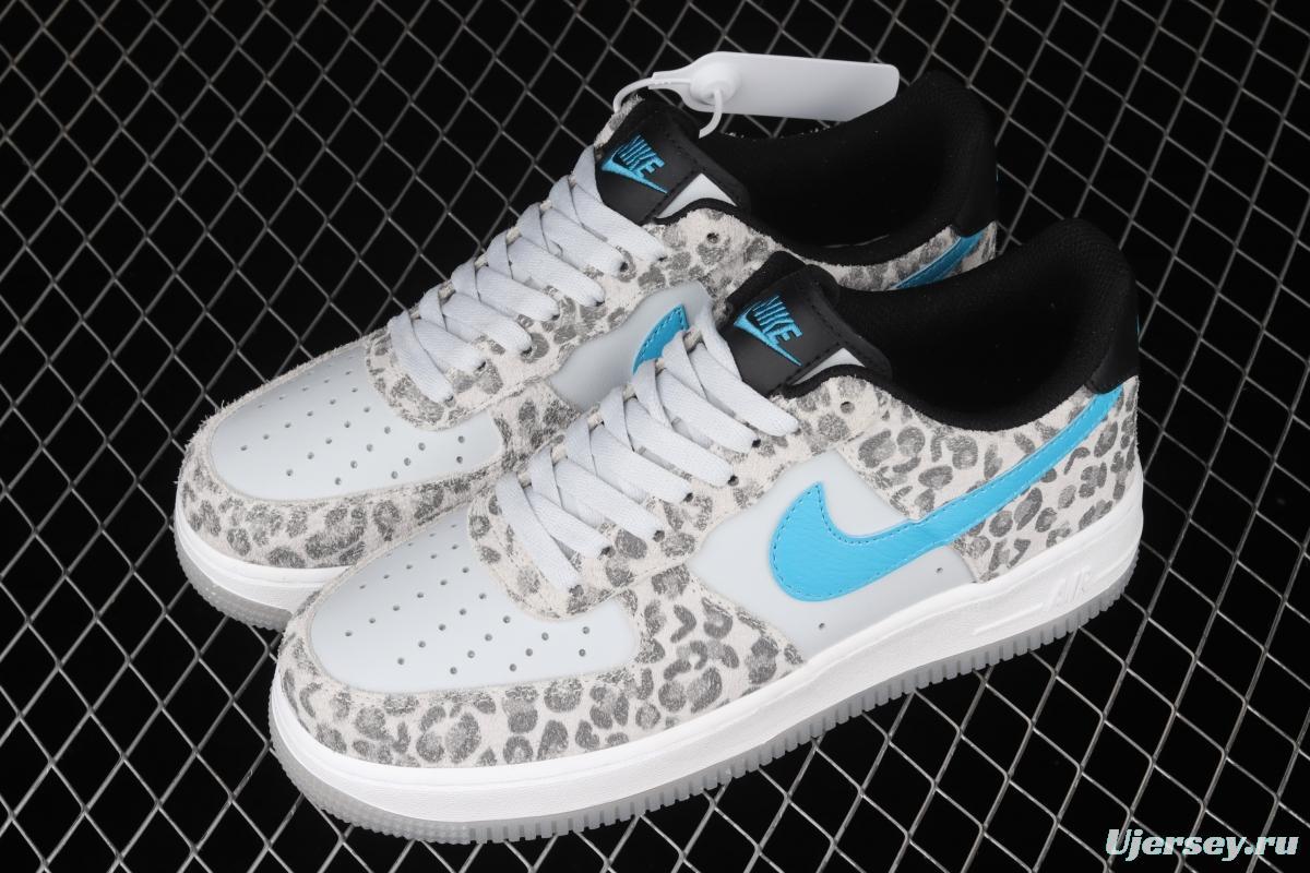 NIKE Air Force 1 Low Leopard gray, white and blue leopard print low-top casual board shoes DDJ6192-001