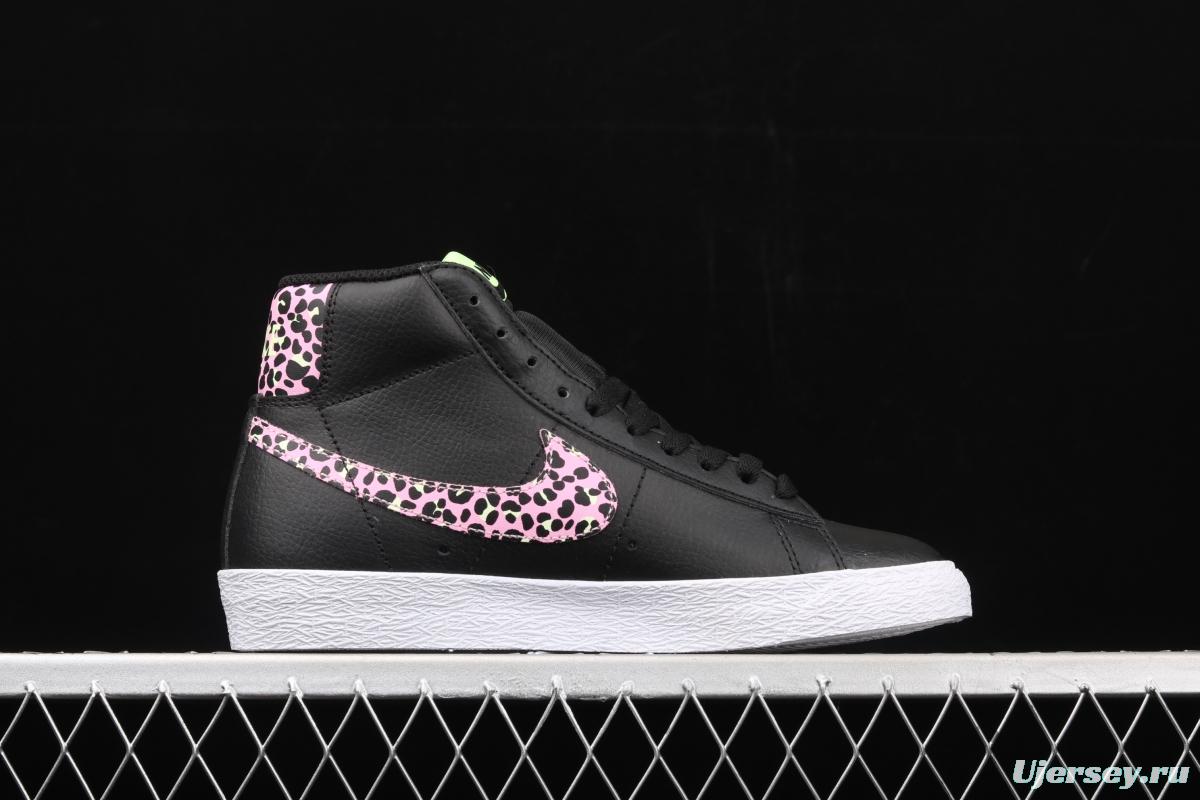 NIKE Blazer Mid GS Trail Blazers Black Pink Leopard Gou High-top Leisure Board shoes DA4674-001